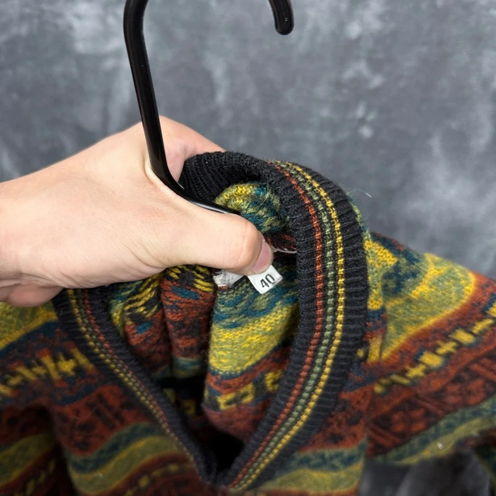 Jadsy Sweater Mens 40 Multi Vintage Fair Isle V-Neck Geometric Knit Pullover